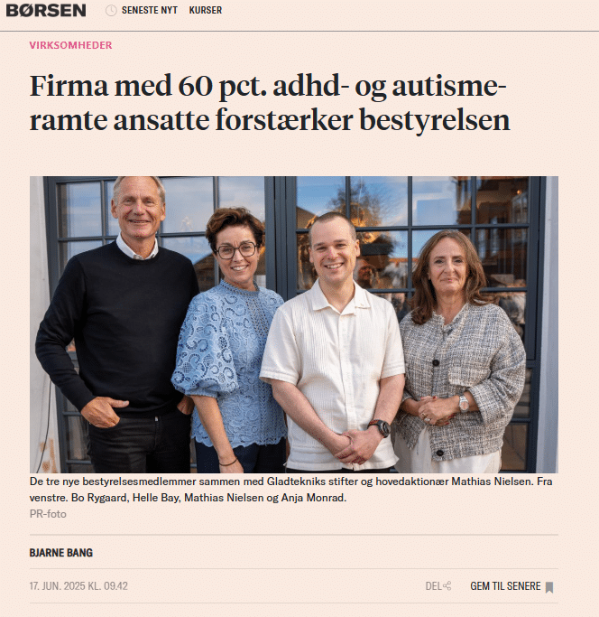 Børsen artikel Firma med 60 pct. adhd- og autisme­ramte ansatte forstærker bestyrelsen