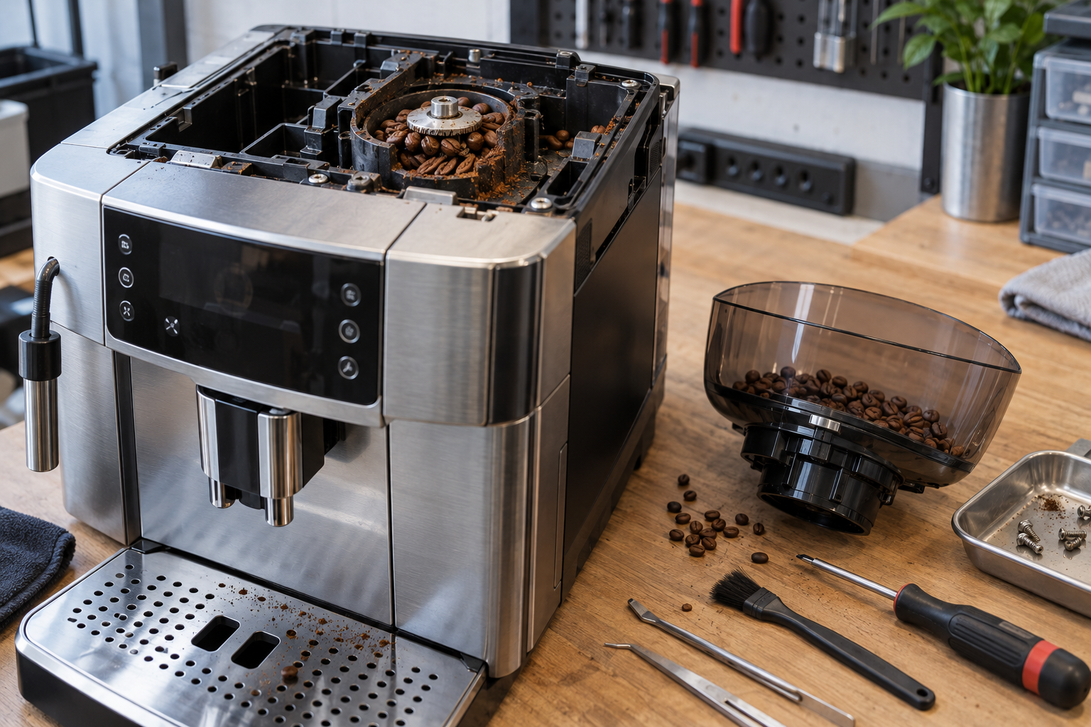 Defekt kaffemaskine på værksted